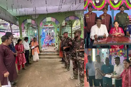 তাহিরপুরের বিভিন্ন পূজামণ্ডপে সংসদ সদস্য কামরুজ্জামান কামরুল