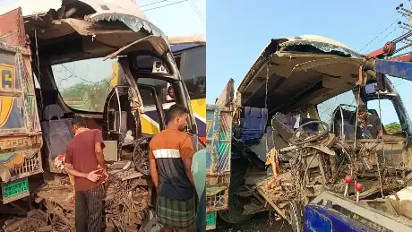 হবিগঞ্জের নবীগঞ্জে ঢাকা-সিলেট মহাসড়কে গ্রিন লাইন পরিবহনের এক