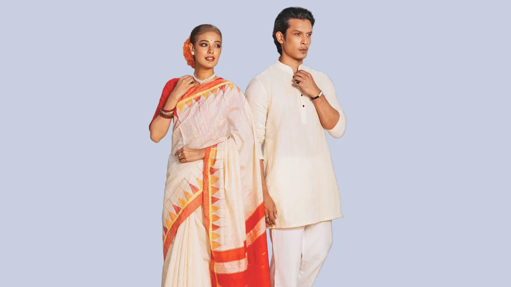 শরতের প্রকৃতি ও পূজার পোশাকে রঙের মেলবন্ধন