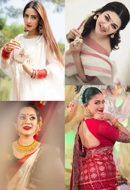 পূজার পোশাকে তারকারা: কার লুকে ফুটে উঠল ঐতিহ্য আর আভিজাত্য