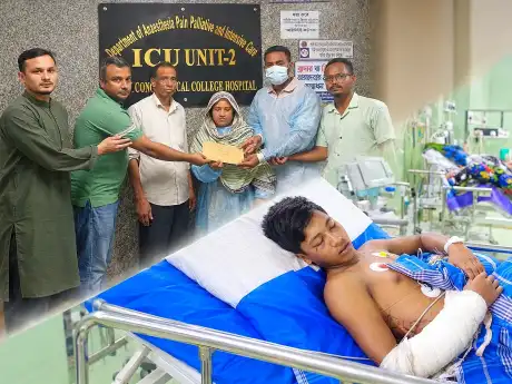 দুর্ঘটনায় পা হারানো ছাত্র সাকিবকে পটিয়া বন্ধুসভার অর্থসহায়তা